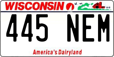 WI license plate 445NEM
