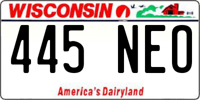 WI license plate 445NEO