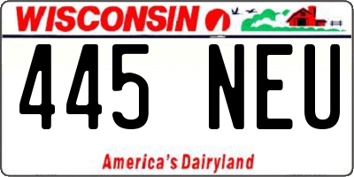 WI license plate 445NEU