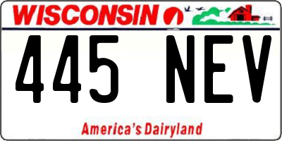 WI license plate 445NEV