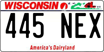 WI license plate 445NEX