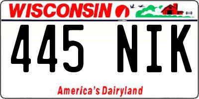 WI license plate 445NIK