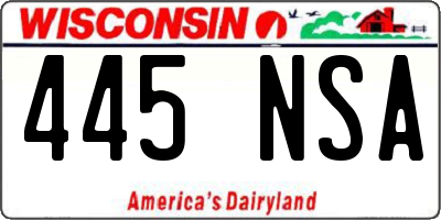 WI license plate 445NSA