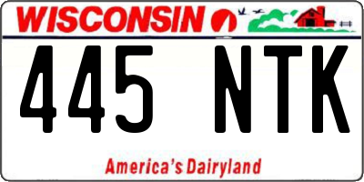 WI license plate 445NTK