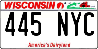 WI license plate 445NYC
