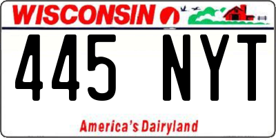 WI license plate 445NYT