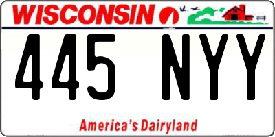 WI license plate 445NYY