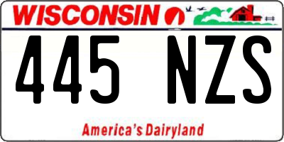 WI license plate 445NZS