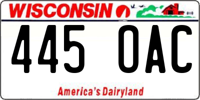 WI license plate 445OAC