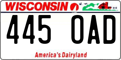 WI license plate 445OAD