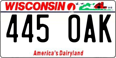WI license plate 445OAK