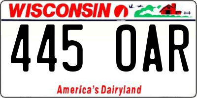 WI license plate 445OAR