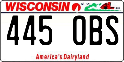 WI license plate 445OBS
