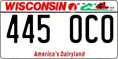 WI license plate 445OCO