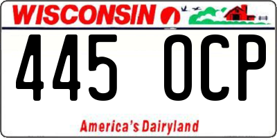 WI license plate 445OCP