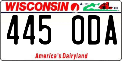 WI license plate 445ODA