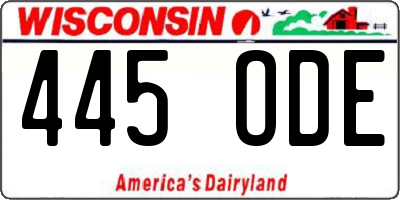 WI license plate 445ODE