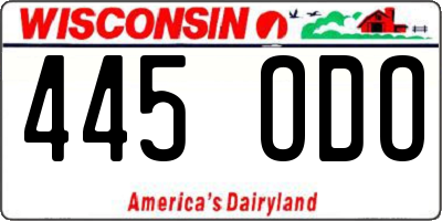 WI license plate 445ODO
