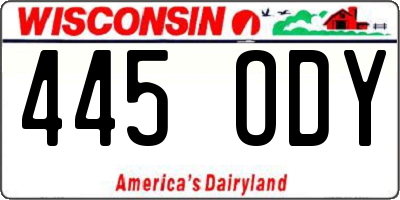 WI license plate 445ODY