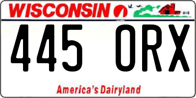 WI license plate 445ORX