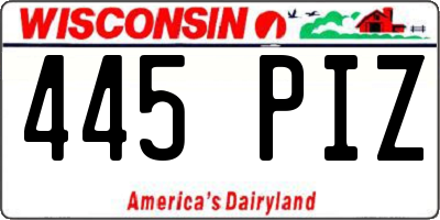 WI license plate 445PIZ