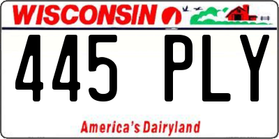 WI license plate 445PLY
