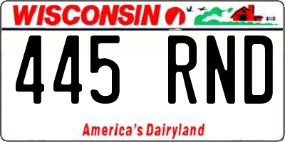 WI license plate 445RND