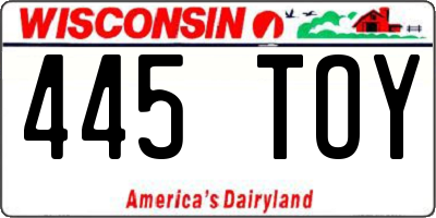 WI license plate 445TOY
