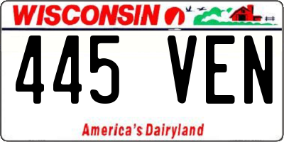 WI license plate 445VEN