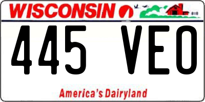 WI license plate 445VEO