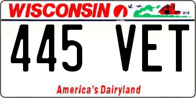 WI license plate 445VET
