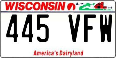WI license plate 445VFW