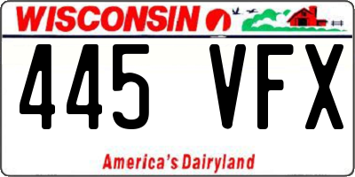 WI license plate 445VFX