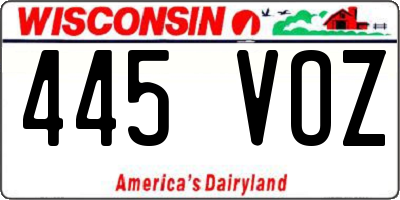 WI license plate 445VOZ