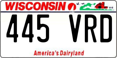 WI license plate 445VRD