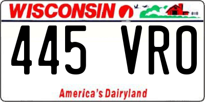WI license plate 445VRO