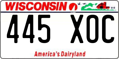 WI license plate 445XOC