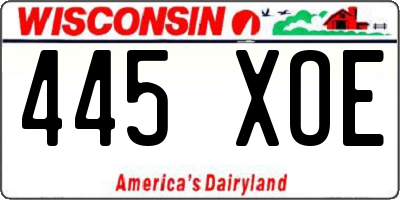 WI license plate 445XOE