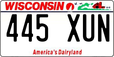 WI license plate 445XUN