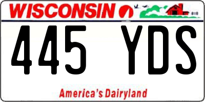WI license plate 445YDS