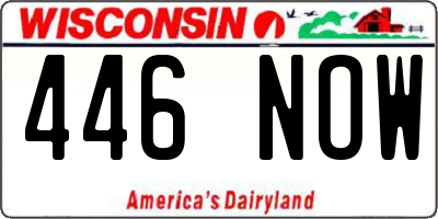 WI license plate 446NOW