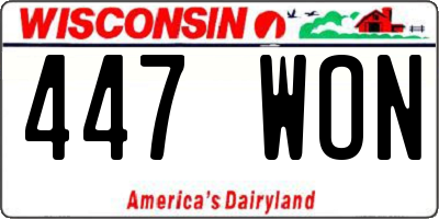 WI license plate 447WON