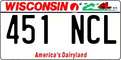 WI license plate 451NCL