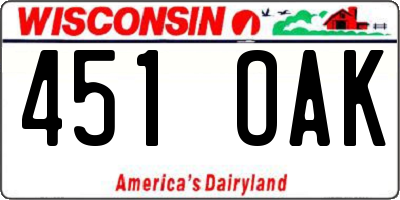 WI license plate 451OAK
