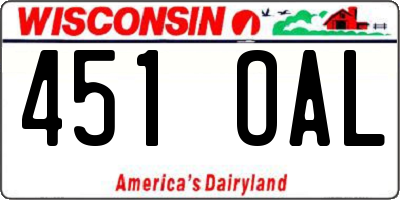 WI license plate 451OAL