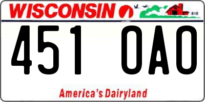 WI license plate 451OAO