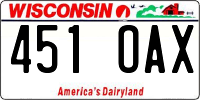 WI license plate 451OAX