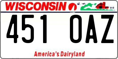 WI license plate 451OAZ