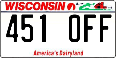 WI license plate 451OFF