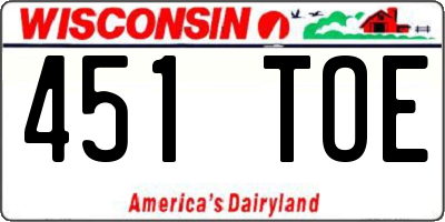 WI license plate 451TOE